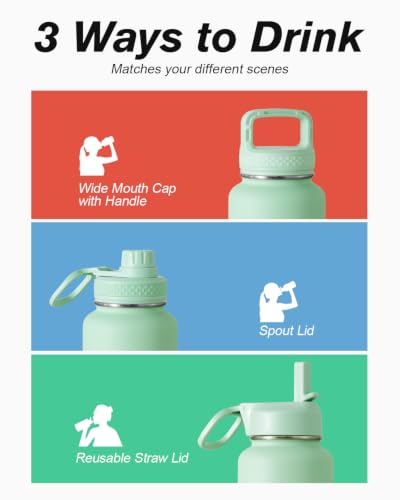 Image of Coolflask 40 oz Water Bottle Insulated with Straw & 3 Leakproof Lids