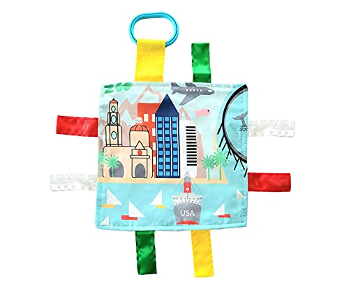 Image of Baby Jack & Co 8x8 inch Learning Lovey San Diego California Tag Toys for Babies - Baby Crinkle Toys - Soft & Safe - Learn USA Cities and Shapes - Ideal Baby Toy & Gift BPA Free w /Stroller Clip