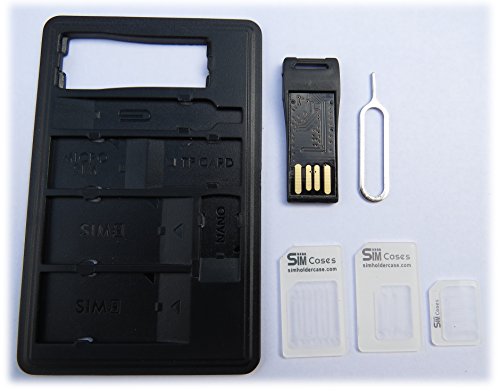 SIMcases SIM Card & MicroSD Card Holder Slim Storage Case + 1 USB MicroSD Memory Card Reader 3 SIM Card Adapters 1 Iphone Smartphone Pin Needle, Holds 4 SIM Cards 1 Micro 1 Nano & 1 MicroSD TF Card - Thumbnail 7