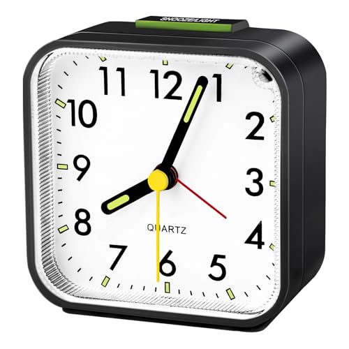 SPORWAY Réveil Silencieux sans Tic-Tac: Réveils Quartz Petite Réveil De Voyage avec Lumière et Snooze pour Chambre à Coucher Bureau Voyage (Noir)