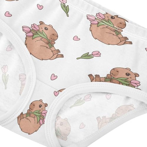 Wusikd Capybara Heart Girls' Underwear Cotton Tulip Flowers Girls Briefs Soft Toddler Underwears 6T4