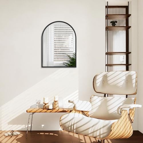 Image of Arch Wall Mirror 20 inchx16 inch Large Black Bathroom Mirror Metal Frame Mirrors for Wall, Decoration Vanity Bedroom Entryway Living Room