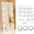 Yarnock 14 Bulbs LED Vanity Lights for Mirror, 3000K 4000K 6500K & 10-Brightness, Wire Length Adjustable, USB Cable, Hollywood Mirror Lights for Makeup Dressing Room Bathroom, White
