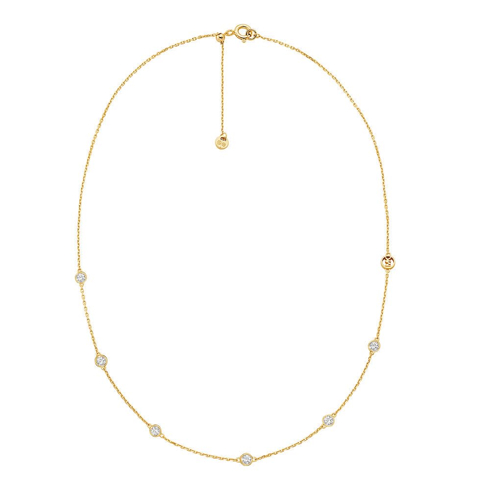 Michael Kors – Premium Kors Brilliance goldfarbene Station-Halskette aus Sterlingsilber für Damen, MKC1714CZ710