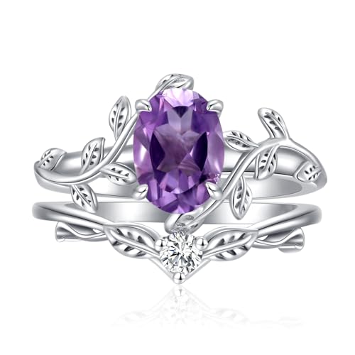 Bague améthyste ovale en argent 925 anti-ternissement pour bague de fiançailles
