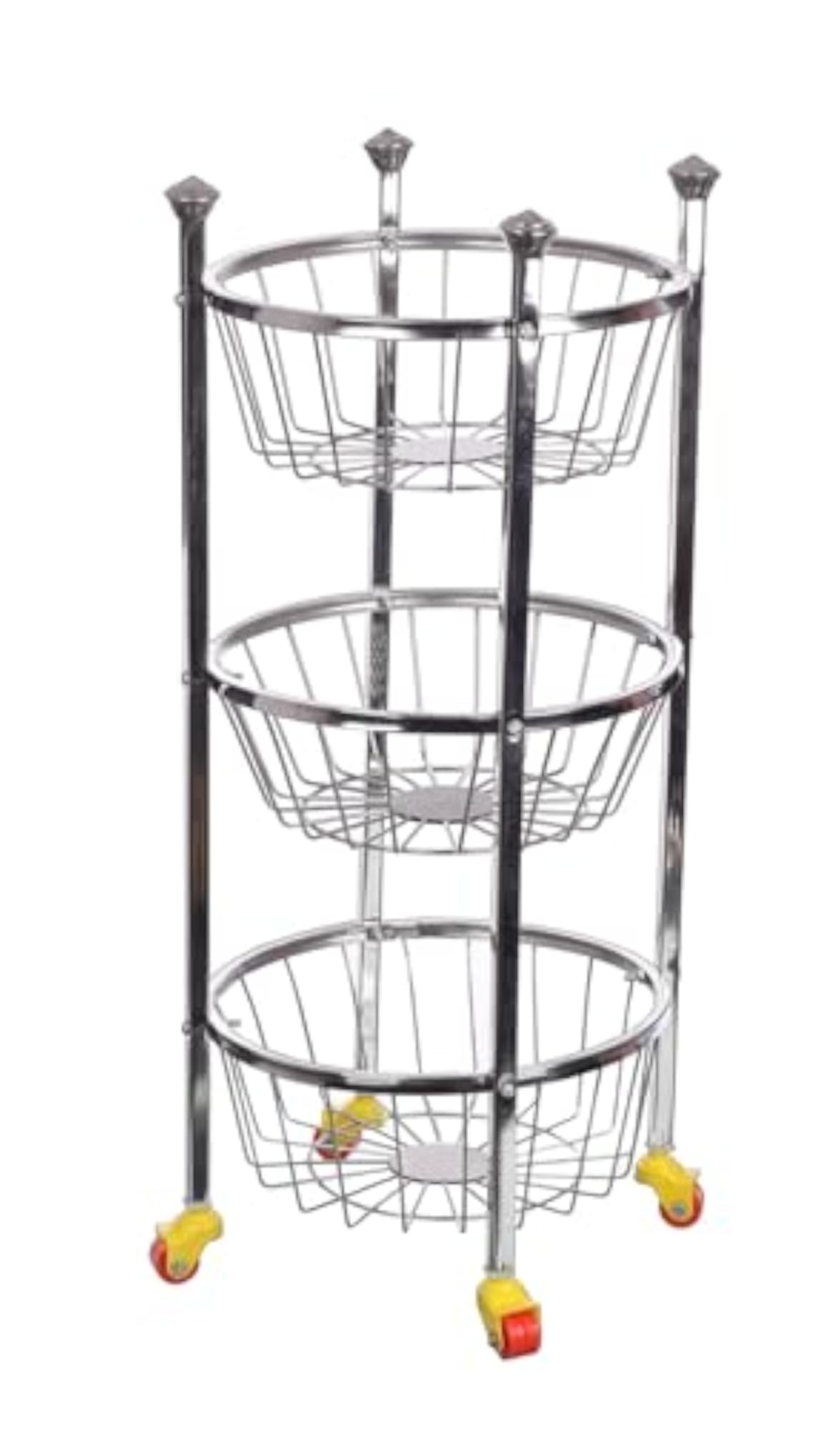 3 Layer Stainless Steel Oval Vegetable Stand Trolley Rack