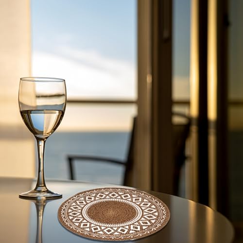 Image of Classyo Cotton Dining Table Placemats, 15 inch | Washable Round Dining Table Mat | Coasters for Dining Table for Hot Pots, Plates and Pans | Placemats for Dining Table Set of 6, (Brown Design)