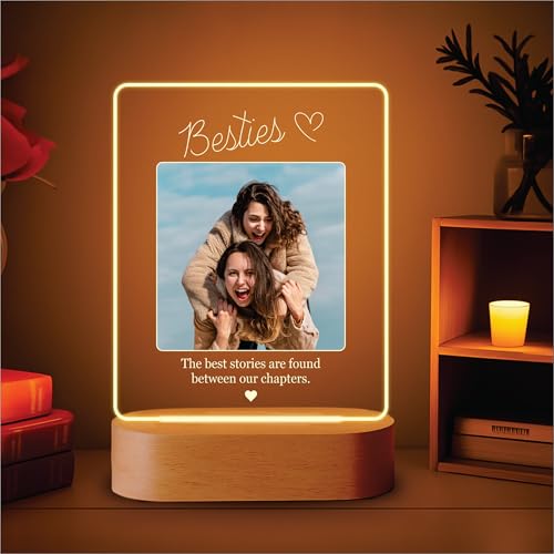 Image of Giftplease Customized LED Light Photo Frame for Friends | Personalized Lamp with Friendship Quote | Best Friend Gift for Birthday, Farewell, Friendship Day | Tabletop Frame 6x7.25 Inch FR 03