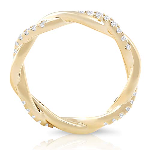 P3 Pompeii3 10K Yellow Gold 1/3 Ct Tw Round-Cut Natural Diamond Eternity Ring Vine Floral Leaf Women's Anniversary Stackable Wedding Guard Band #TOP2