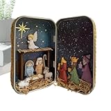 Weihnachtskrippe Set | Mini 3D Festliche Deko Heilige Figuren | Weihnachten Jesus Figuren in Box - für Schreibtisch Regal Büro Schlafzimmer Wohnzimmer