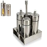 Facile da usare: il set di oliere per sale e olio è facile da usare, il coperchio della bottiglia del distributore di spezie scatta in posizione per proteggere le spezie da polvere e sporco. Set dispenser sale e pepe che consente di controllare la quantità di condimento per rendere il cibo più delizioso.