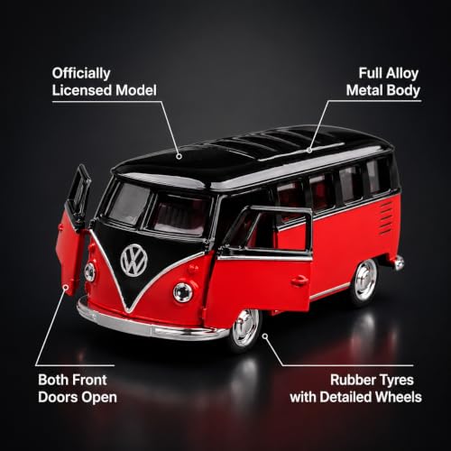 Image of Wizplex CCA Officially Licensed Volkswagen T1 1:64 Scale Die Cast Metal Car - Collectible Alloy Classic Van with Free-Rolling Wheels, Display Showpiece for Kids 3+ & Car Enthusiasts