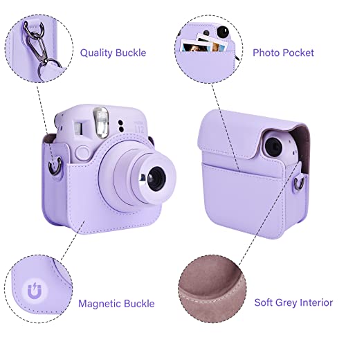 Rieibi Camera Case For Fuji Instax Mini 12 - Pu Leather Protective Case For Fujifilm Instax Mini 12 Instant Camera - Removable Case With Adjustable Shoulder Strap - Purple #TOP3