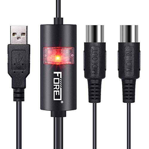 FORE MIDI to USB Interface MIDI Cable Adapter with Input&Output Connecting with Keyboard/Synthesizer