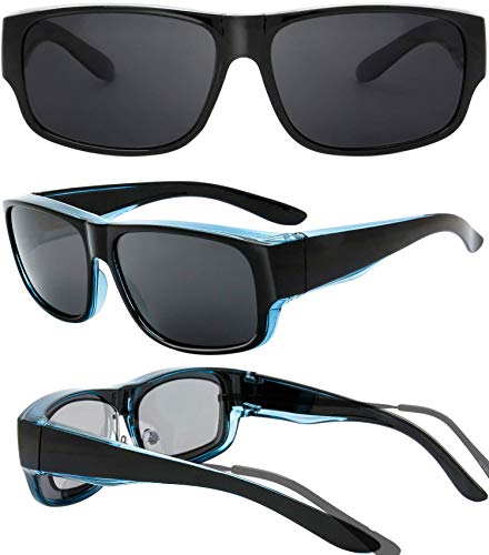 Image of The Fresh High Definition Polarized Wrap Around Shield Sunglasses for Glasses - Leather Eyeglasses Case