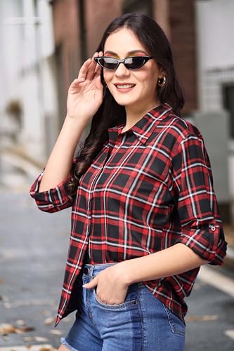 Image of POPWINGS Casual Checks Print Shirt for Women | Cotton Full-Sleeves Women Shirt | Summer Shirt for Women | Stylish Shirt for Women