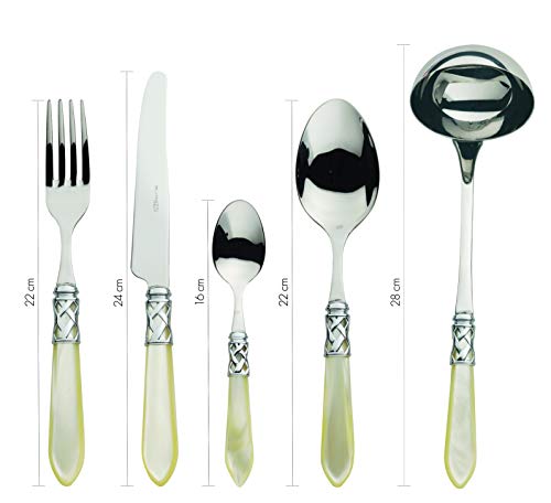 Bugatti, Aladdin, Set Posate 49 Pezzi In Acciaio Inox, Ghiera Cromata E Manico Colore Blu Effetto Madreperla. Set 12 Persone: 12 Cucchiai, 12 Forchette, 12 Coltelli, 12 Cucchiaini E 1 Mestolo - 3