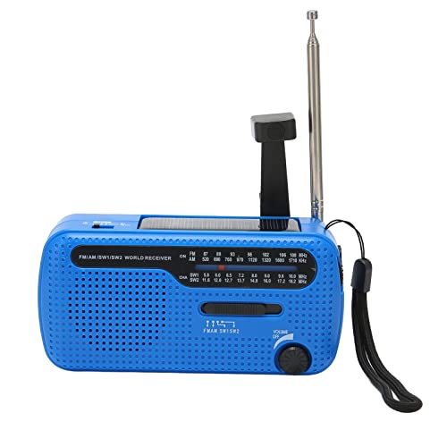 Radio d'urgence à manivelle Radios Solaire à manivelle avec Chargeur de téléphone USB, Lampe de Poche, Radio AM/FM Portable pour l'extérieur (Bleu)