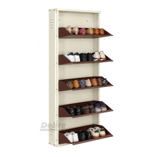 Image of DELITE KOM AIRO 24 inch 5 Shelf Metal Shoe Rack Wall Mounted for Home with Lock | Air-Vent Panels Keep Shoes Odour-Free | Holds 15 Shoes or 25 Slipper Pairs | 1Yr Warranty | 67x24x5 Ivory Coffee | DIY