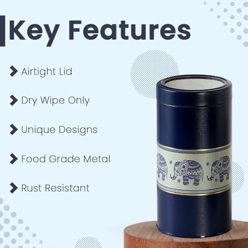 Image of Mandala Collection Airtight Kitchen Container Set| 450ML+1100ML- Set of 4| Food Grade Metal Jars for Spices, Cookies & Dry Food | Vacuum Lid, Rust Resistant| Blue Elephant Canisters