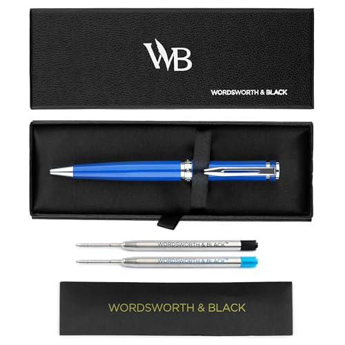 Wordsworth & Black Bolígrafo de Laca Azul - Impresionante Bolígrafo de Lujo con Acabado en Cromo, Recarga de Tinta, Regalo para Hombres y Mujeres, Recargable, Bonitos Bolígrafos, Punta Fina