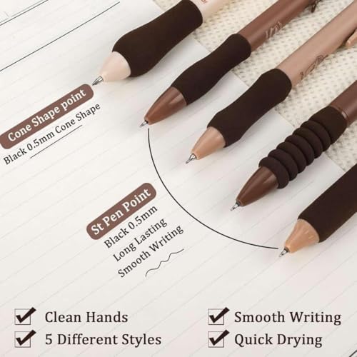 Image of Jaravik Gel Pens for Writing, 5 Pcs Gel Pen with Comfortable and soft Grip for Smooth Writing, Kawaii Pens, Stationery for School & Office, Birthday Return Gift, Black Ink