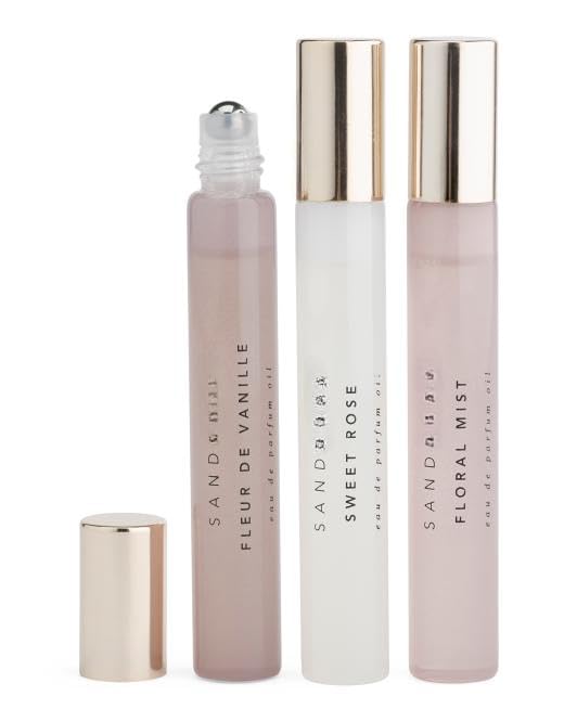Sand and Fog Eau De Perfum Oil Discovery Set, 0.33 oz Rollers, 3 Piece Collection, Fleur De Vanille, Sweet Rose, Floral Mist
