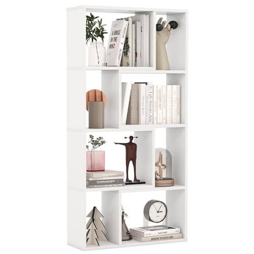 RELAX4LIFE Libreria Scaffale in Legno, Libreria a 8 Cubi con Kit Anti-Ribaltamento, Espositore Scaffale di Stoccaggio per Studio, Camera da Letto, Soggiorno (Bianco, 60 x 20 x 120 cm)