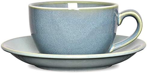Bosmarlin Coffee Cup Mug with Saucer for Latte, Cappuccino, Tea, 8.5 Oz, Dishwasher and Microwave Safe, Reactive Glaze, 1 Pcs (Sage Green, 1)