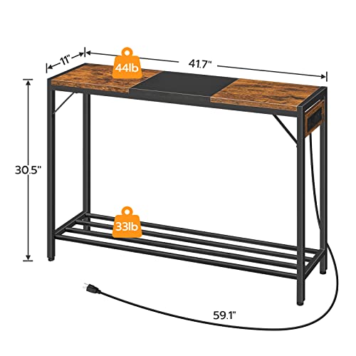 Hoobro 41.7" Console Table, Narrow Sofa Table With Charging Station, Behind Couch Table With Power Outlets & Usb Ports, For Entryway, Hallway, Living Room, Foyer, Rustic Brown And Black Bf102Uxg01 #TOP2