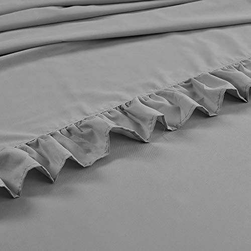 Image of Lush Decor Reyna Ruffle Sheet Set, 6 Piece Set, Queen, Dark Gray - Soft & Comfortable Sheets With Ruffles - Classic Elegant Bed Sheet Set - Traditional, Modern Farmhouse, Glam, & Cottage Bedroom Decor