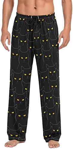 Cute Black Cats Pajama Pants Mens Lounge Pants Casual Men Pajama Bottoms with Pockets Drawstring Size L