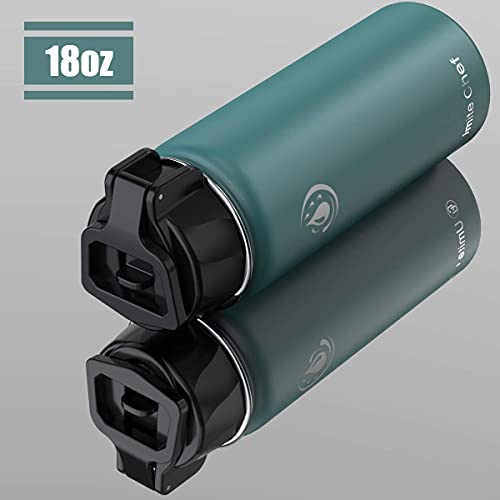 Umite Chef Water Bottle, Vacuum Insulated Wide Mouth Stainless-Steel Sports Water Bottle with New Wide Handle Straw Lid,Hot Cold, 18 oz Double Walled Mug(Mint Green)