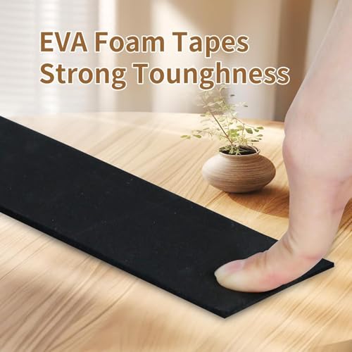 ZOMPAGO Single-Sided Adhesive EVA Foam Tape 2 Rolls,1.18in x16.4FT,Black Foam Weather Stripping,Door Seal & Window Insulation Tape,Waterproof Sound Proof Seal Strip for Doors,Garage Door & Gap Sealing