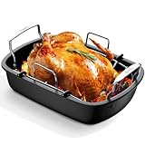 Nonstick Turkey Roasting Pan With Rack, 17 X 13 Inch Turkey Pan, Large Roaster Pan For Meat & Vegetable, (Silver)