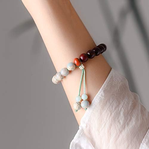 Xiaoye Red Sandalwood Shoushan Stone Hand String Men's Buddha Bead Bracelet中国风小叶紫檀寿山石手串复古文艺简约气质男士佛珠手链女礼物(简约款)