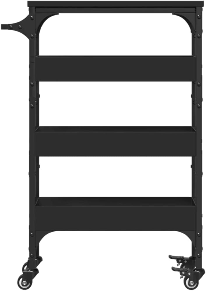 Kitchen Trolley Black Engineered Wood 20.9"x7.9"x29.9" Rolling Kitchen Cart with Wheels Durable Serving Cart Kitchen Storage Cart Mobile Cart for Kitchen Island Cart