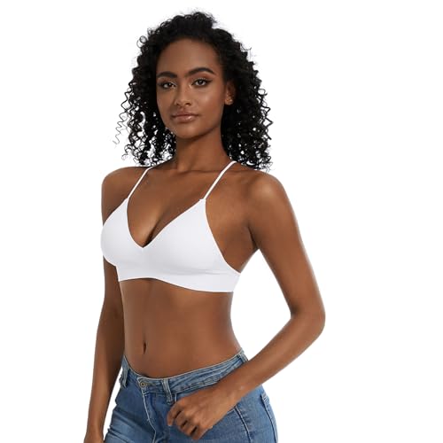 Image of Seamless Bra for Women Low Back Bralette Wirefree Spaghetti Bra with Padded Removeable