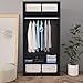 Armario Guardarropa de aglomerado, Armario Ropero sin Puerta con 3 estantes y 1 Barra para Colgar, para Sala de Estar, Dormitorio, 100 x 50 x 200cm, Color Negro