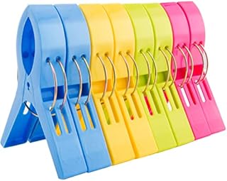 8 Pcs Colorful Beach Towel Clips, Large Plastic Laundry Clip Clothes Pegs for Sunbeds Sun Loungers, Blankets, Pool Chairs, Cruise Keep Your Towel from Blowing Away 4 Bright Colors