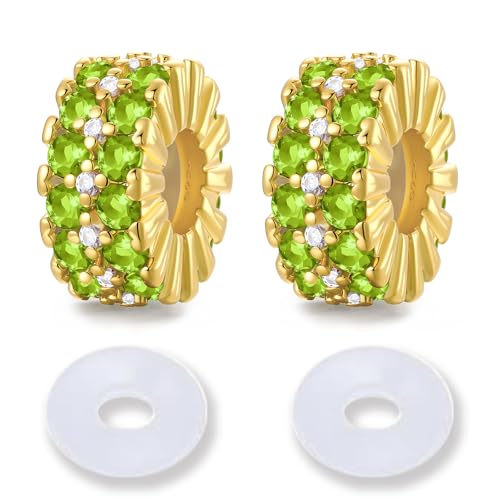 HappyStar Abalorios de tapón 925 para pulseras, con clip espaciador, tapones de pulsera con interior de goma de circonita cúbica Stopper Charm