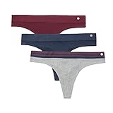 Lucky Brand Women's Microfiber Thong Panties Multi-Pack, (3-Pack) Maroonish/Blue Iris/Heather Grey, Medium