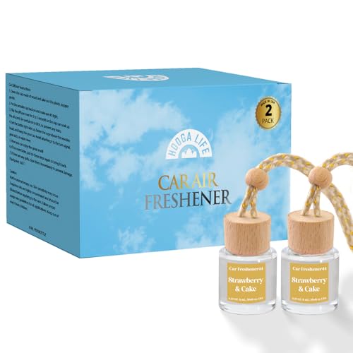 Image of HoogaLife Car Air Freshener Diffuser 2 Pack Hanging Air Freshener Diffuser - Strawberry Pound Cake Fragrance Oil Air D iffuser for Car, 45+ days Long Lasting Fragrance Made in USA (S44)
