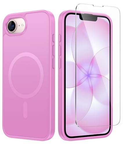 FNTCASE for iPhone 17e Magnetic Case: for iPhone 16e Cases [Compatible with MagSafe] [Screen Protector] Matte Textured Military Grade Drop Protection Silicone Slim Rugged Shockproof Phone Cover Pink