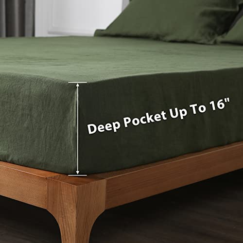 Xz Xifa Linen Sheets Queen, 100% French Flax Linen Sheets, Breathable And Cooling For Hot Sleepers, Linen Bed Sheets, 4Pcs(1 Flat Sheet, 1 Fitted Sheet, 2 Pillowcases)-Green #TOP3