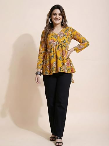 Image of Youthnic Women's Poly Rayon Printed Alia Cut Peplum Top | Top for Office | Women's Tunics | Short Kurti Women| Regular Fit