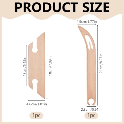 FREEBLOSS 2pcs Wooden Weaving Shuttle Knitting Weaving Loom Tools Wooden Knitting Tools Wood Hand Loom Stick Set for Inkle Belt Strap Making - Thumbnail 2