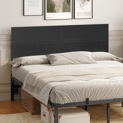 MAHANCRIS Queen Size Headboard Only with Wavy Panel Design, Modern Wooden Bed Headboard and Metal Frame, Connection Adapter Included, Easy Assembly, Black