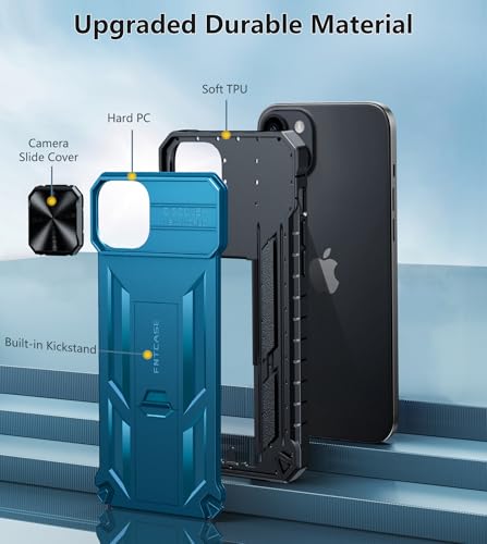 Coque iPhone 15 Plus antichoc bleu militaire protection robuste avec support - 7