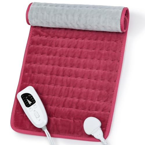 Image of Heating Pad,Electric Heating Pads,Heating Pad for Back,Burgundy,24x12 Inch | Heating Pads for Shoulder,Neck,Abdomen,Knee,Arms,Legs,Heat Pad for Birthday Father Mother Gift Women Men,6 Heat Settings